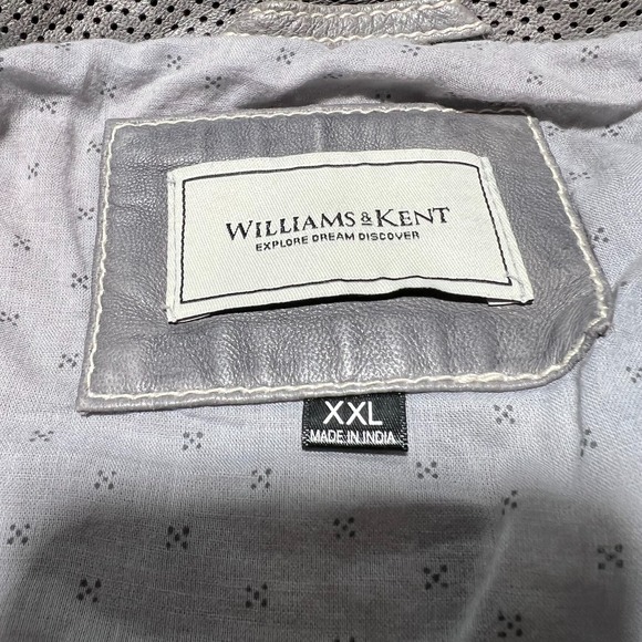 Williams & Kent Mens Gray Leather Lined Full Zip Motorcycle Jacket Plus Size XXL - Picture 9 of 16